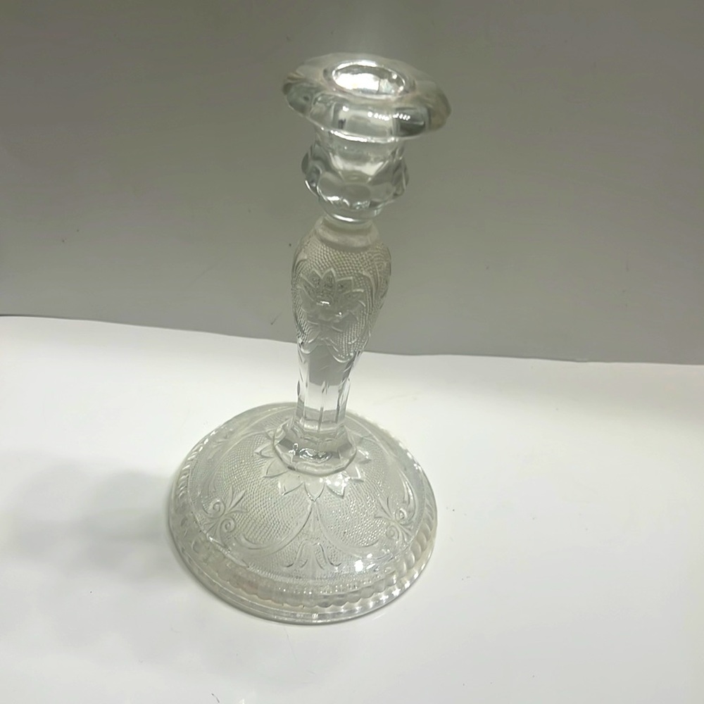 Sandwich Clear Tiara Indiana Glass Single zCandlestick, Tapered Candlestick